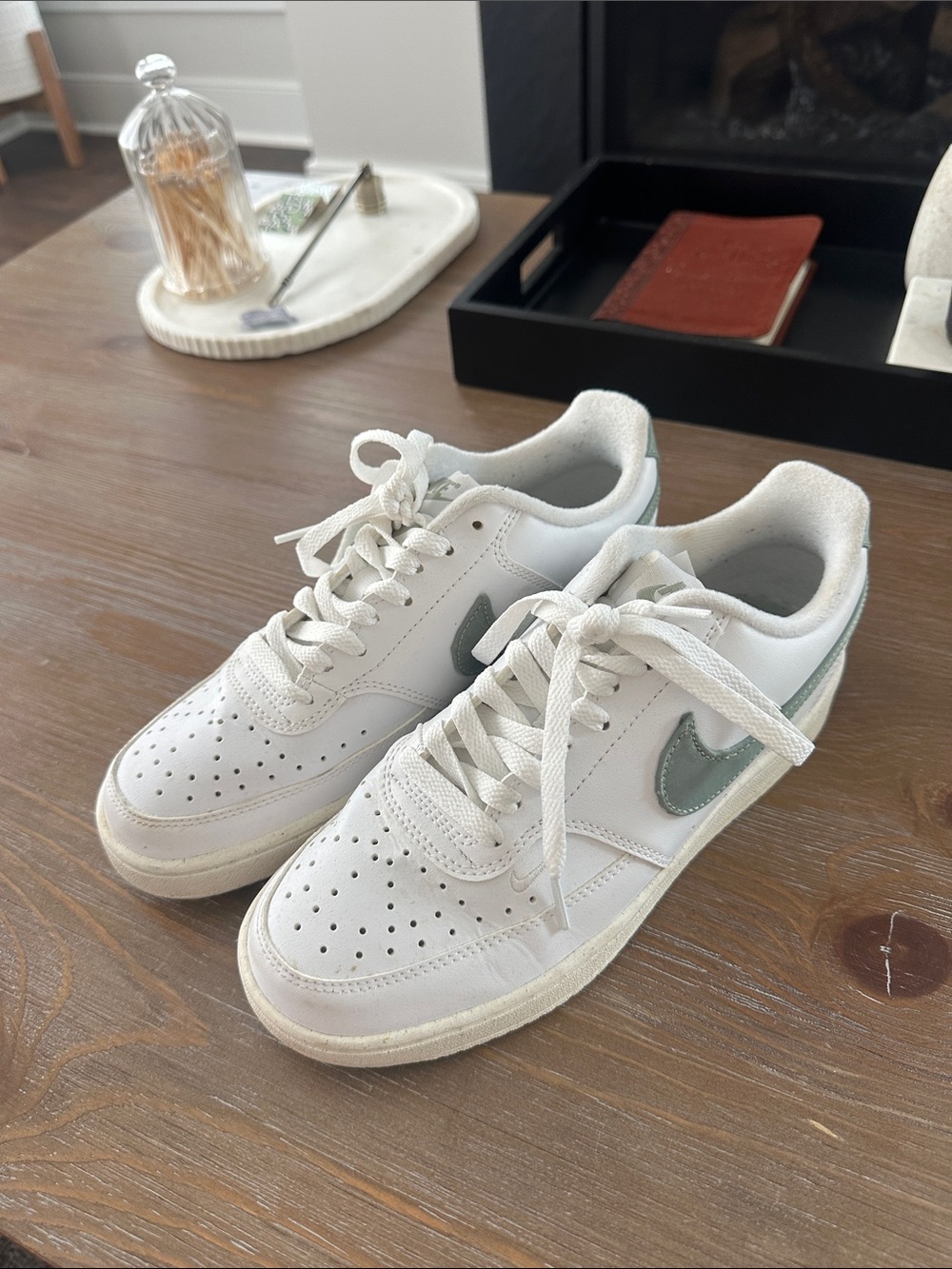 Nike Women’s White Sneakers with Sage Green Swoosh